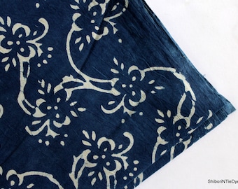 By The Yard Indigo Fabric Blue Floral Print Cotton Fabric, Indian Hand Block Printed Natural Vegetable Dye Sewing Fabric Store IBF#09