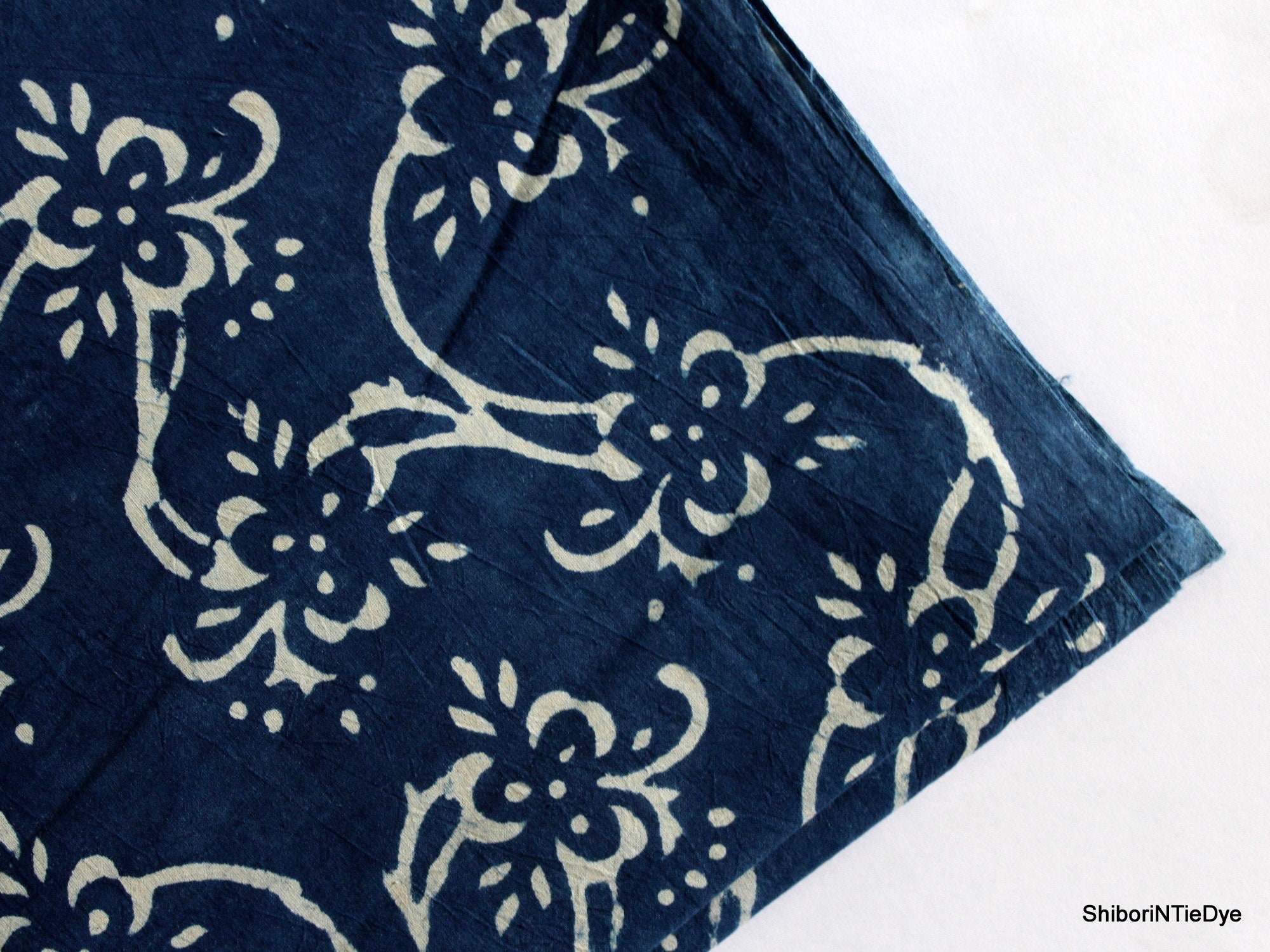 By the Yard Indigo Fabric Blue Floral Print Cotton Fabric - Etsy