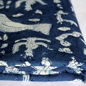 Tissu indigo imprimé en bloc, oiseau, imprimé à la main, tissu indien, teinture végétale naturelle, tissu à coudre, tissu par mètre IBF 08 image 6