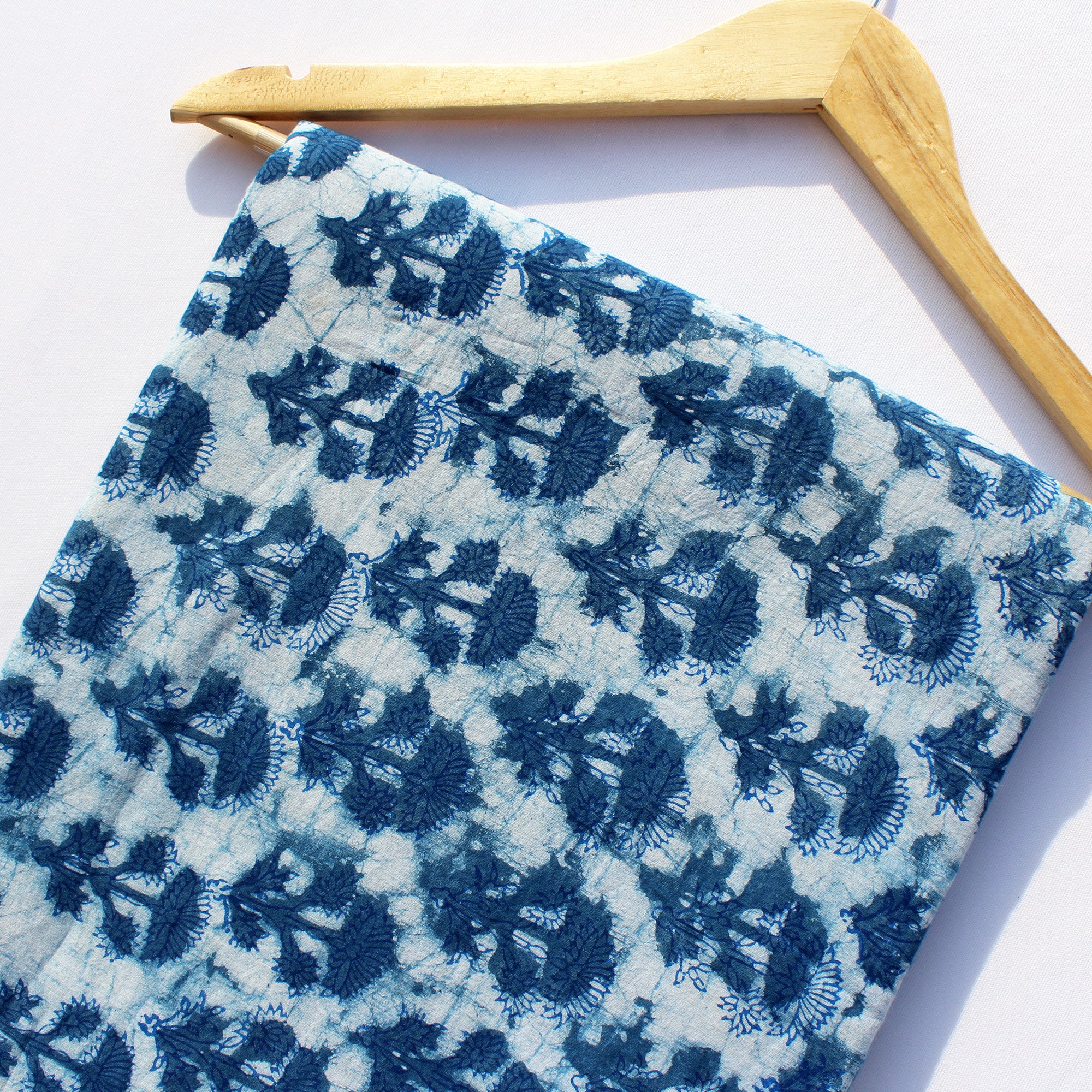 Tessuto Cotone Stampa Blocco A Mano Floreale Blu Indiano 5 Iarde - Foto 9