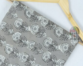 Indian Floral block print fabric Flower Hand Printed India Fabric Natural Vegetable Dye Sewing Fabric Tablecloth Fabric By The Yard DVKMF#88