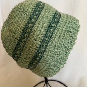 Adult Light Green Beanie with spring green stripe