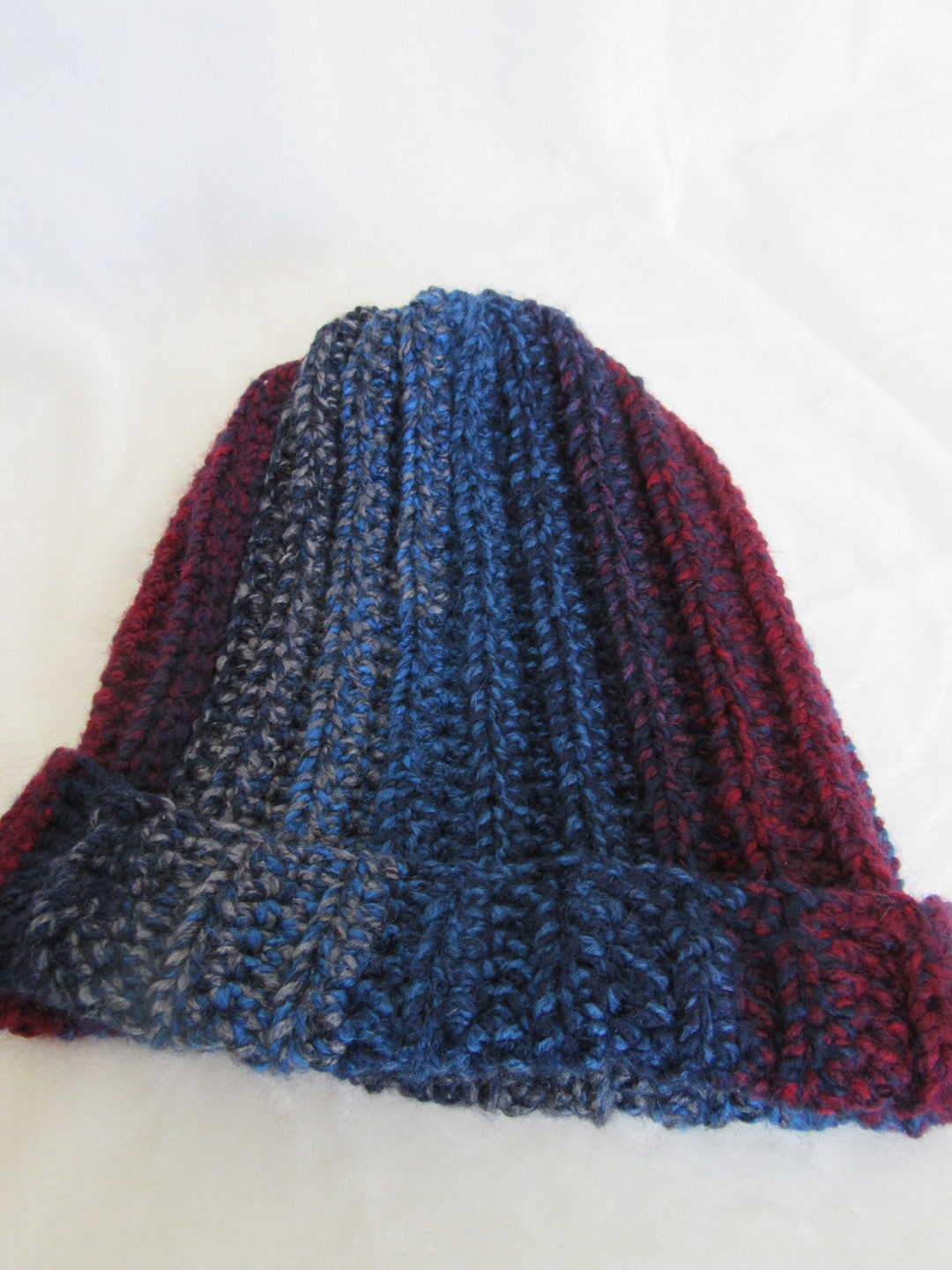 Varigated Ribbed Beanie Pattern Adult Ribbed Beanie in Variegated Blue and Red - Etsy