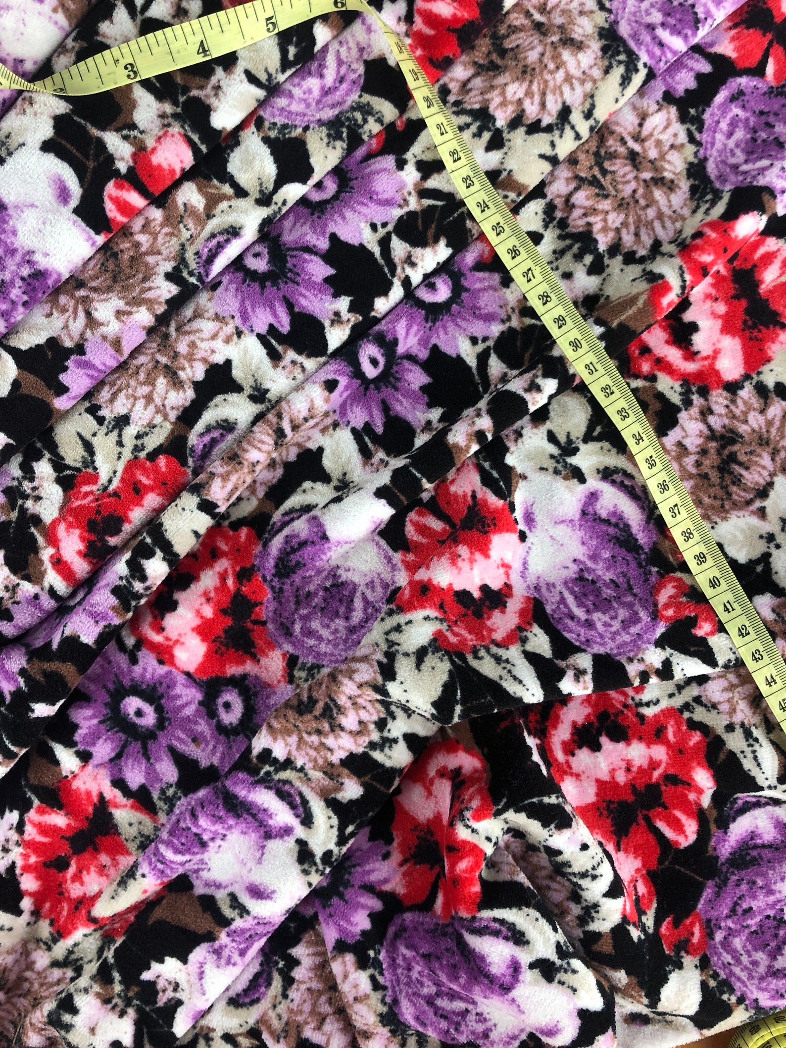 Vintage Floral Print Velvet Knit Fabric Cotton Velvet Fabric Etsy