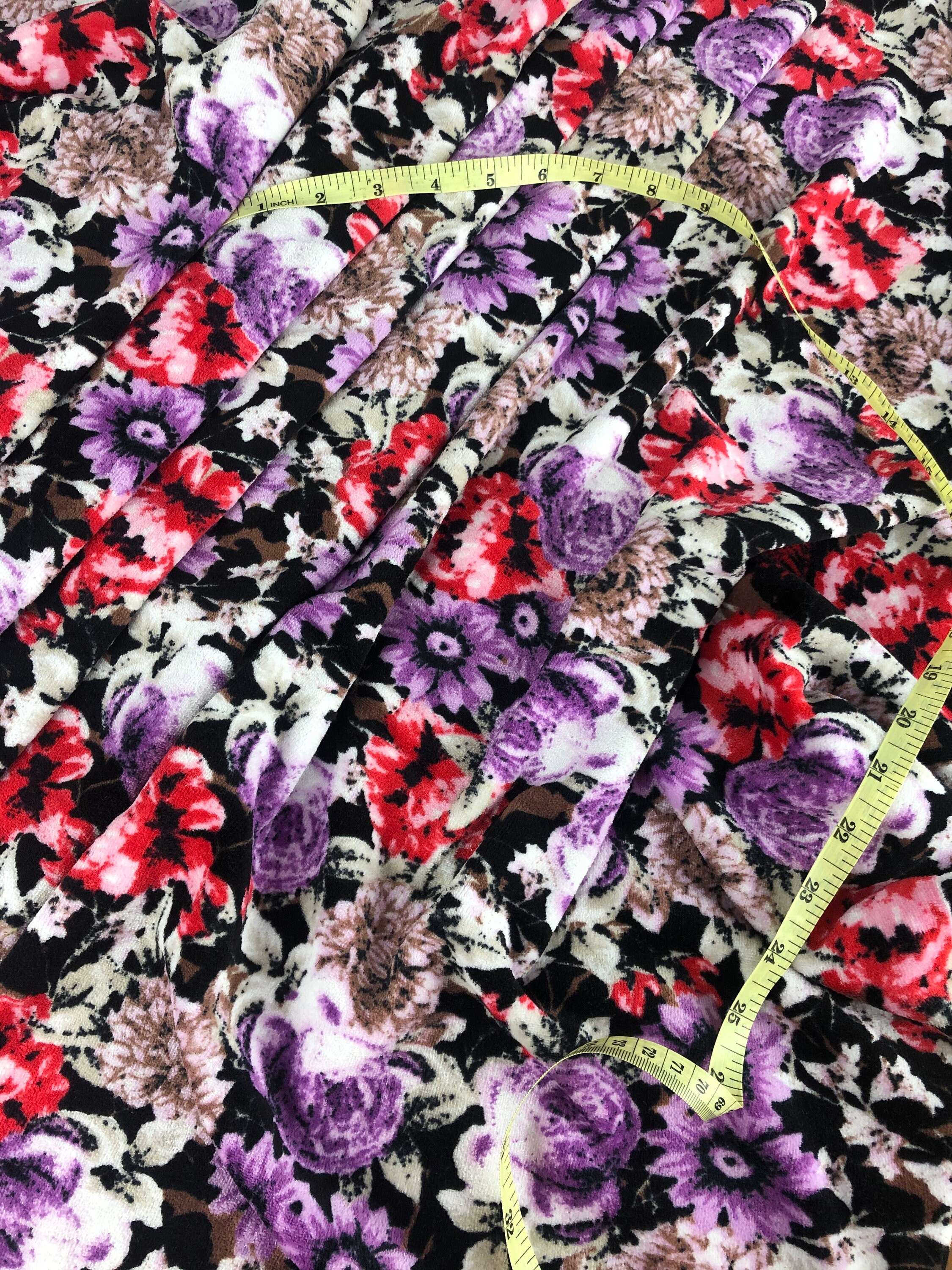 Vintage Floral Print Velvet Knit Fabric Cotton Velvet Fabric Etsy