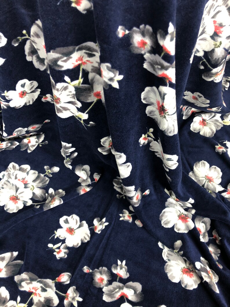 Vintage Floral Print Velvet Knit Fabric Cotton Velvet Fabric Etsy
