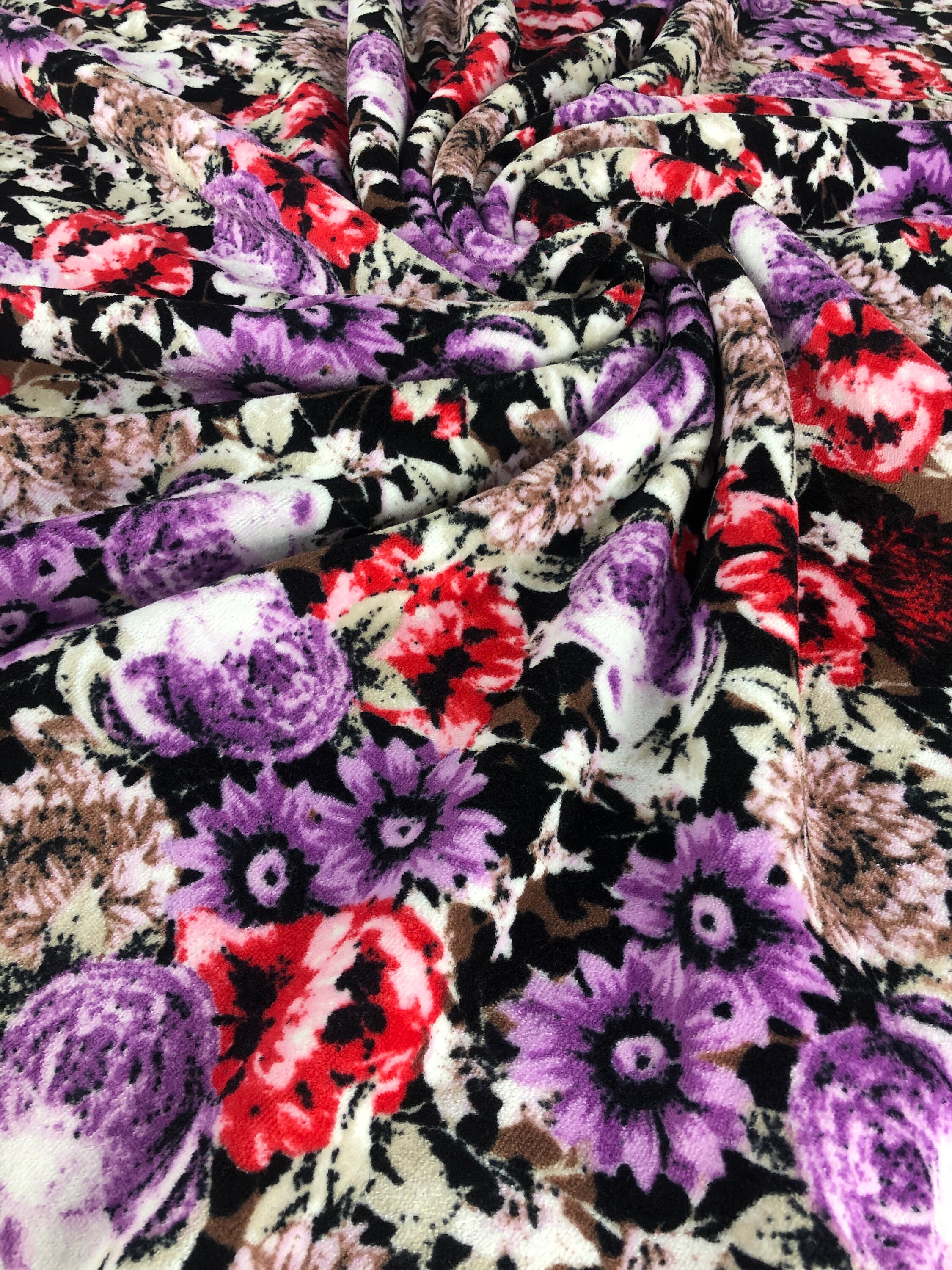 Vintage Floral Print Velvet Knit Fabric Cotton Velvet Fabric Etsy
