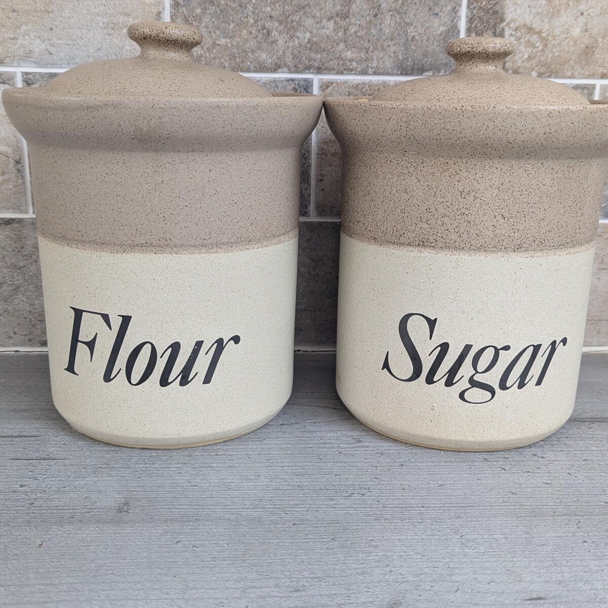 John Hermansen Ceramic Flour and Sugar Canister Set – Farmhouse Kitchen Storage Jars With Lids - Etsy