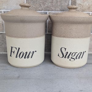 John Hermansen Ceramic Flour and Sugar Canister Set – Farmhouse Kitchen Storage Jars with Lids