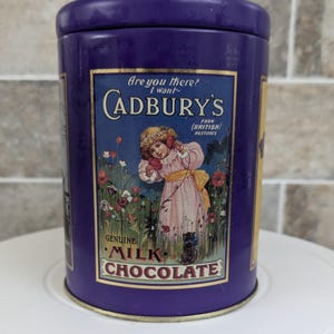 Vintage Tin Cadbury&#39;s Drinking Chocolate Purple With Gold Interior Preowned Vgc