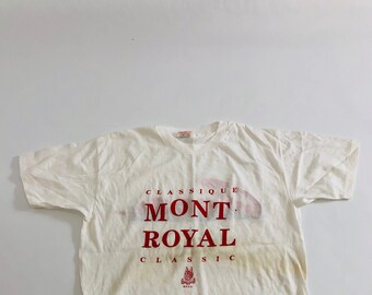 Vintage Mount Royal Classic Deadstock Big Logo Single Stitch T-Shirt Rouge Blanc Montréal Canada Shirt