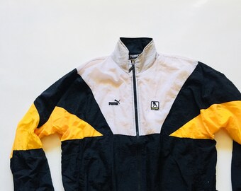 Puma Black And Yellow Sports Jacket 00s 90s Windbreaker Etsy