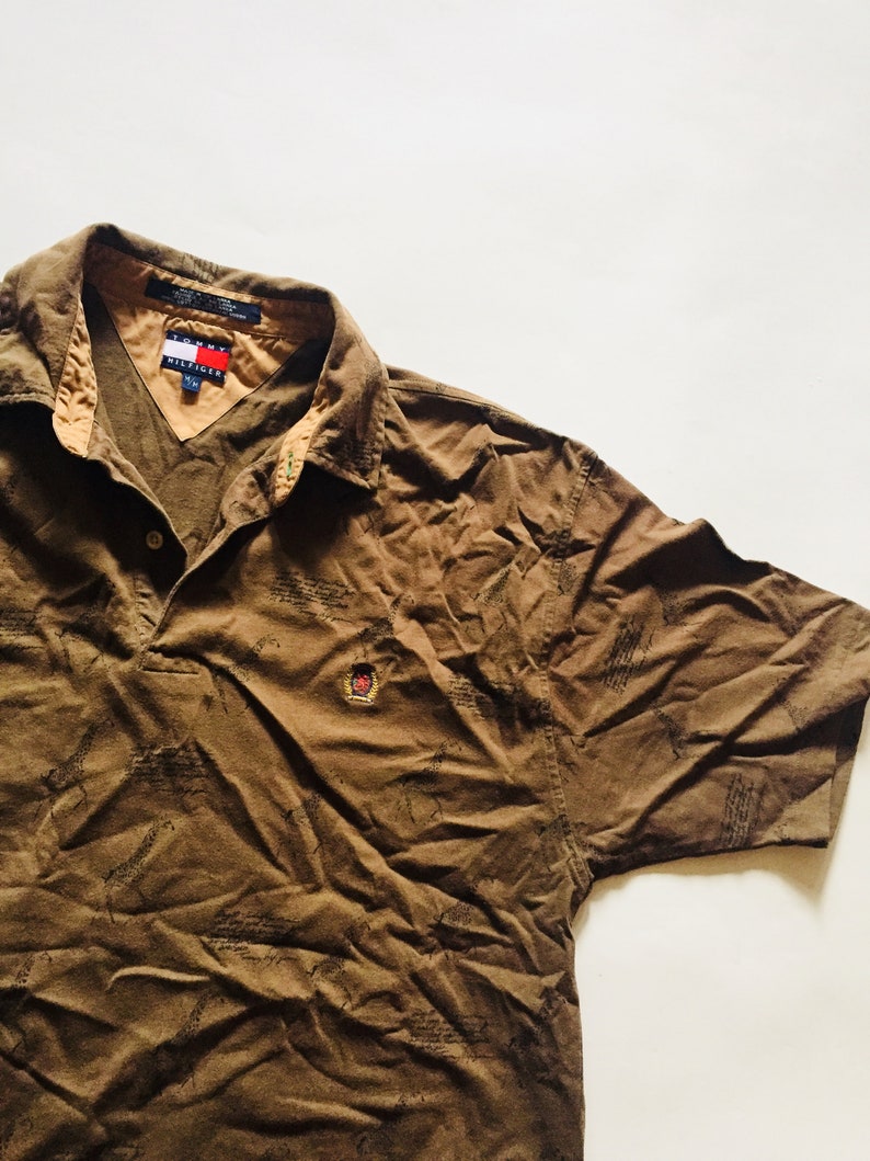 Vintage Tommy Hilfiger Safari Polo Brown Beige Animal Shirt Top