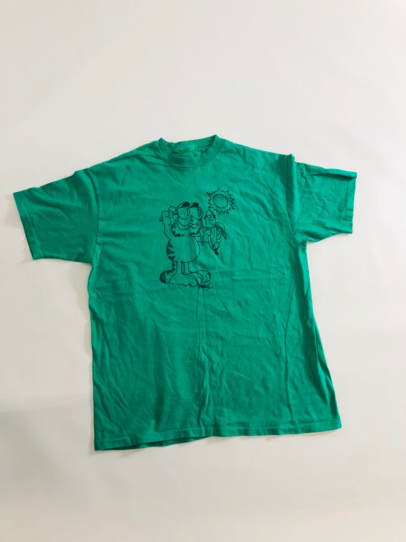 Vintage Garfield Big Logo T-Shirt Green Black Jim