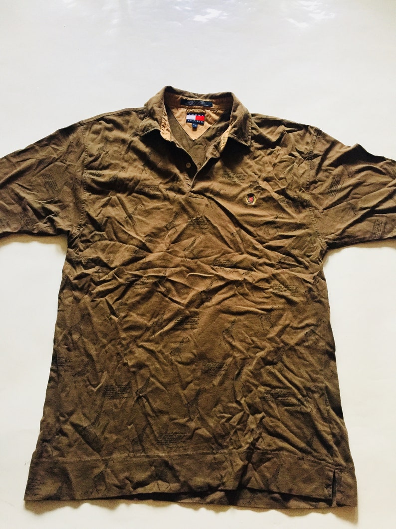 Vintage Tommy Hilfiger Safari Polo Brown Beige Animal Shirt Top