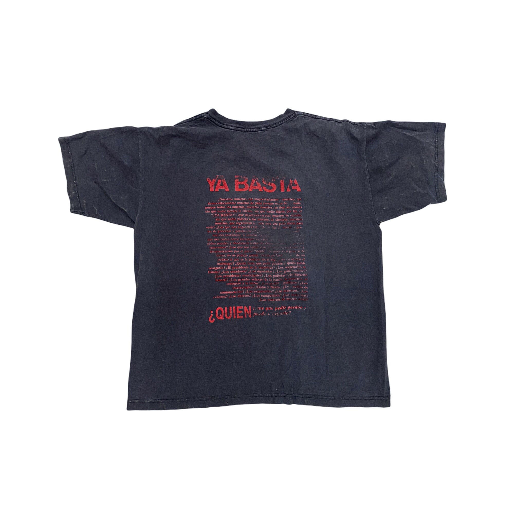 Vintage Ya Basta T-shirt Rare Revolution Red Black Top Che Marcos Zapata  Mexico Spanish Shirt 