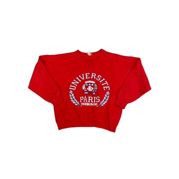 Vintage Sorbonne University Of Paris Crewneck Sweatshirt Rot 90er Jahre Frankreich Pullover