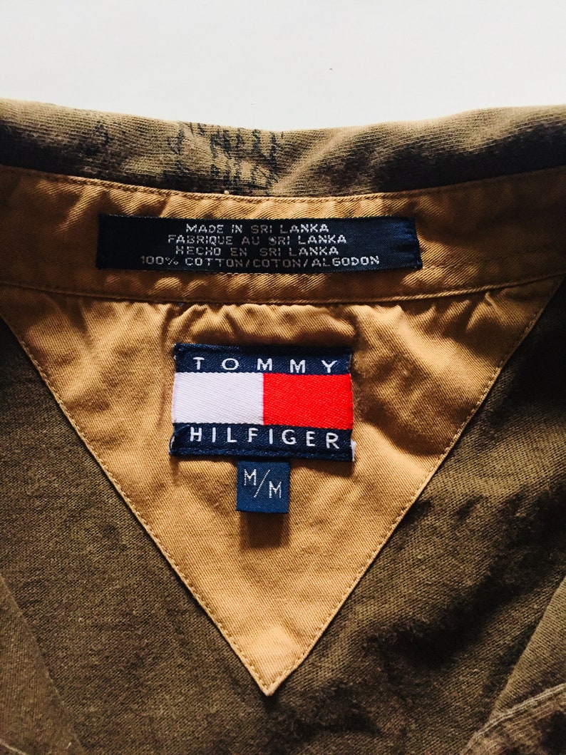 Vintage Tommy Hilfiger Safari Polo Brown Beige Animal Shirt Top