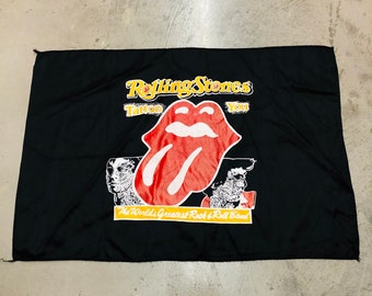 Vintage The Rolling Stones Tattoo You Red Black Tapestry Banner Silk Poster Flag 1980 Rock Rare Rock Band