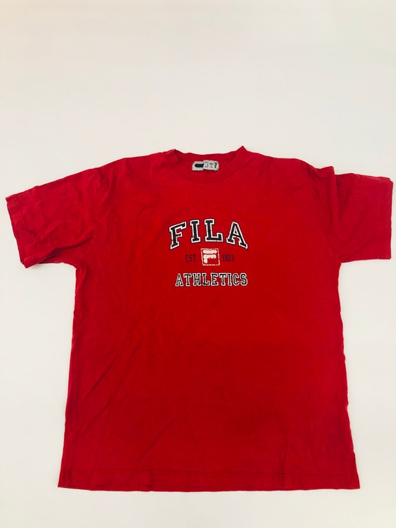 Vintage Fila Athletics Red Black White T-Shirt Spo
