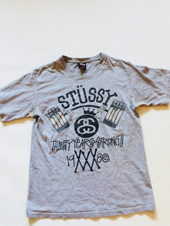 Vintage Stussy Thirty Years Strong 1980 Grey Black