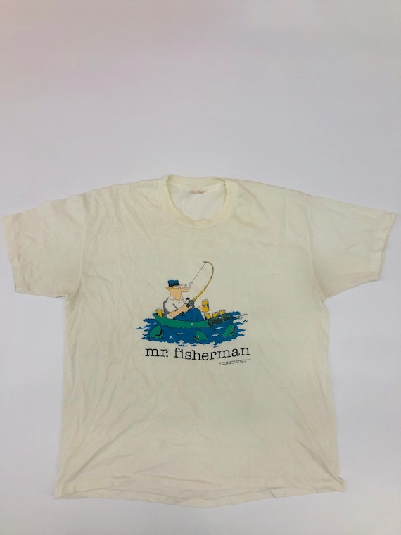 Vintage Mr Fisherman White Blue T-shirt Fish Fishing Top Clean Single  Stitch Shirt -  Canada