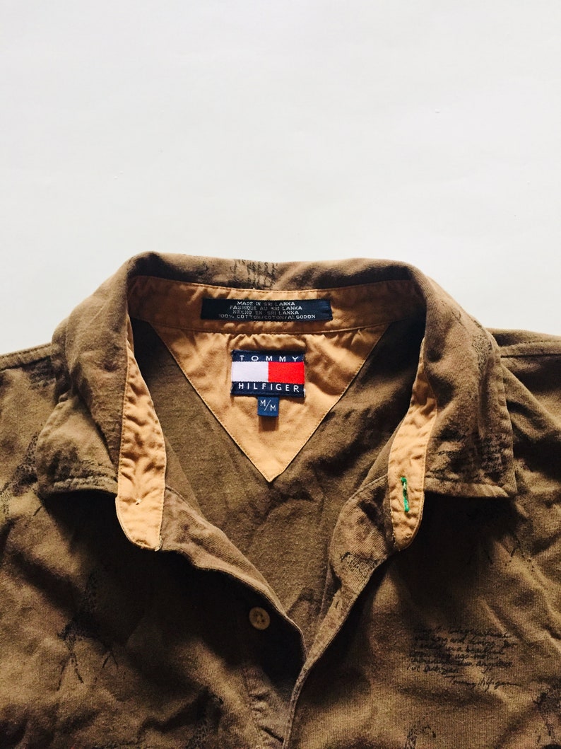 Vintage Tommy Hilfiger Safari Polo Brown Beige Animal Shirt Top