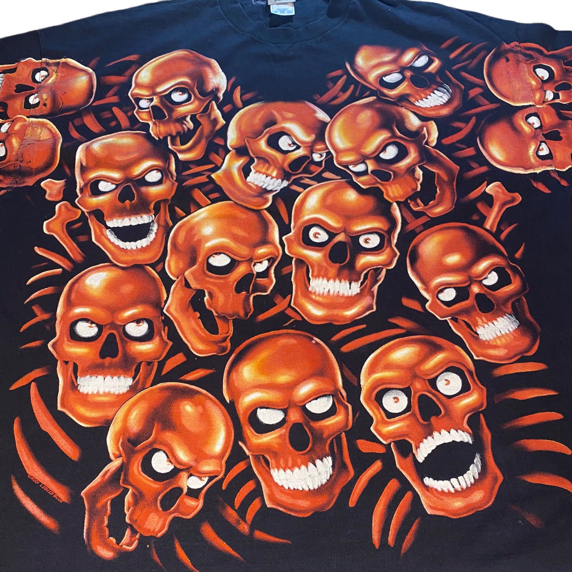 Liquid blue skull pile cheap tee