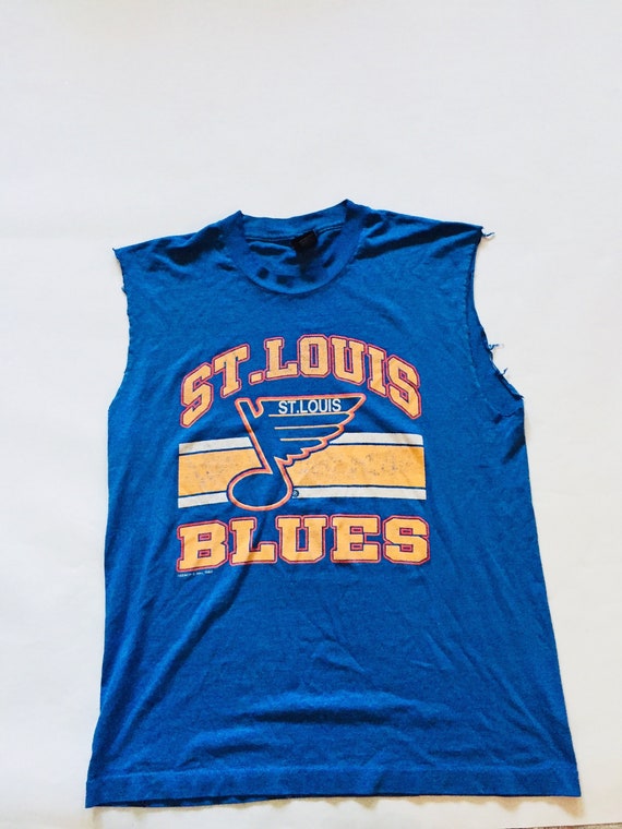 Men's Starter Navy/Blue St. Louis Blues Cross Check Jersey V-Neck Long Sleeve T-Shirt Size: Large