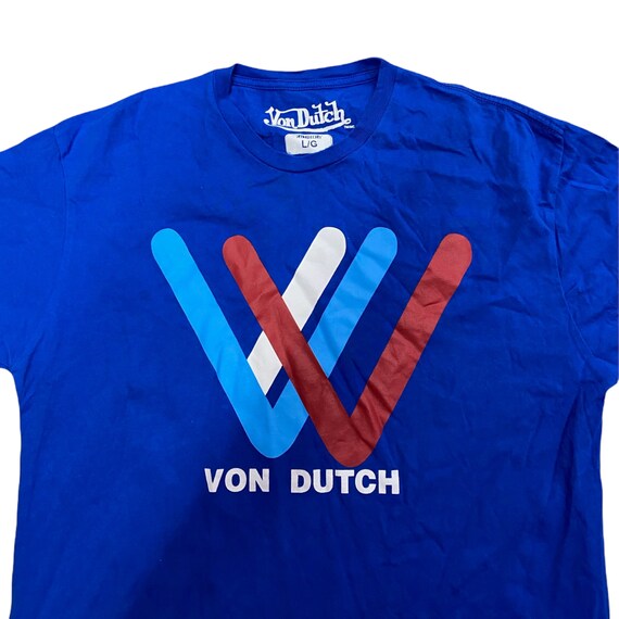Vintage Von Dutch T shirt Blue Red White America Y2K Big Logo