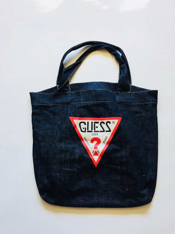 Vintage Guess Tote Denim Bag Purse Side Red White Blue Bag 