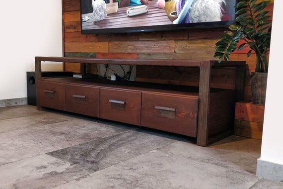 Mueble TV salón estilo INDUSTRIAL mueble bajo de madera maciza - Etsy México
