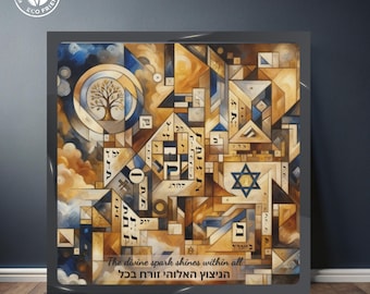Kabbalah Baum des Lebens Leinwandkunst - Jüdische Mystik Wanddekor und Heilige Geometrie Etz Chaim Geschenk