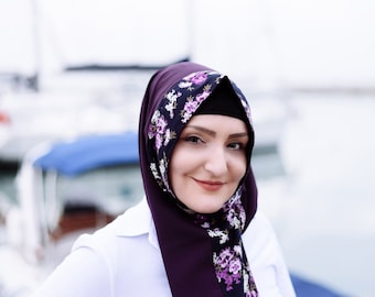 Soft handmade hijab with floral pattern, Stylish hijab with innovating button