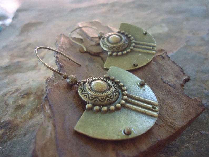 Tribal Boho Bronze Earrings Greatly Decorated