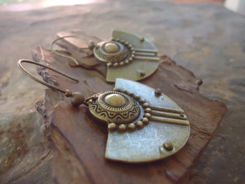 Tribal Boho Bronze Earrings Greatly Decorated