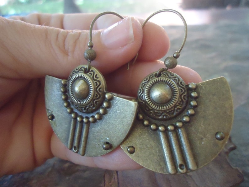 Tribal Boho Bronze Earrings Greatly Decorated