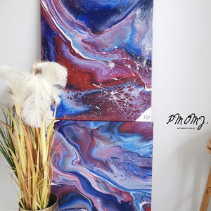 Ivano & Allegra Set of 2 Original Abstract Paintings | 24x30&quot; | Acrylic on Canvas | Red, Blue Silver Art | Modern Wall Decor