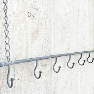 Shabby hanging bar metal gray hook bar for hanging with 7 hooks decorative hanger image 1