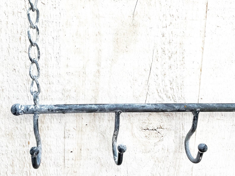 Shabby hanging bar metal gray hook bar for hanging with 7 hooks decorative hanger image 3