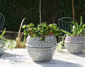 Vintage Blumenübertöpfe (2 Stück) Übertöpfe aus Keramik grau-braun Blumentöpfe für innen Übertopf für Grünpflanzen Blumenübertopf Blumentopf