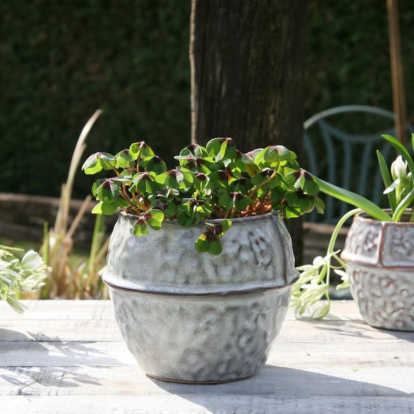 Vintage Blumenübertöpfe (2 Stück) Übertöpfe aus Keramik grau-braun Blumentöpfe für innen Übertopf für Grünpflanzen Blumenübertopf Blumentopf