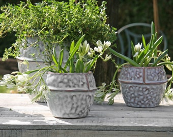 Shabby Blumenübertopf Übertöpfe Keramik 2 Stück grau-braun Blumenübertöpfe innen Töpfe