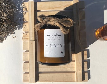 Soy Wax Candle - El Catrin (Tobacco, Bourbon, Cologne) Wood Wick Men Scent 8oz