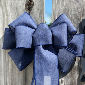 Navy Blue Ribbon Bow for Wreath, Patriotic Wreath Bow, Memorial Day Decorations, Bow for Front Door Wreath, Banister Decoration