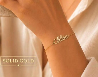14K Solid Gold Name Bracelet - Personalized Script Bracelet - Custom Jewelry - Gift for Her