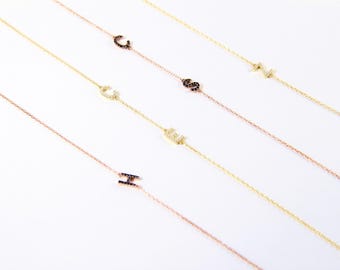 Custom Pave Initial Necklace, Dainty Gold Letter Pendant, Personalized Diamond Letter Jewelry Minimalist Layering Gift Pave Letter Necklace