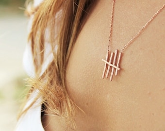 Tally Mark Necklace - Stick Necklace - Notch - Bar Necklace - 925k Silver Necklace - 14K Gold Filled Necklace - Rose Gold Tally Mark