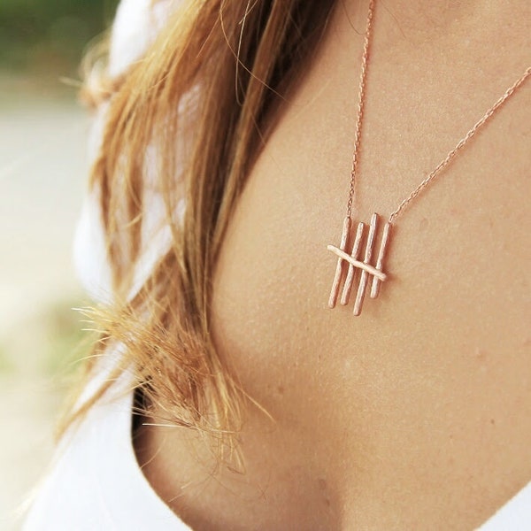 Tally Mark Necklace - Stick Necklace - Notch - Bar Necklace - 925k Silver Necklace - 14K Gold Filled Necklace - Rose Gold Tally Mark