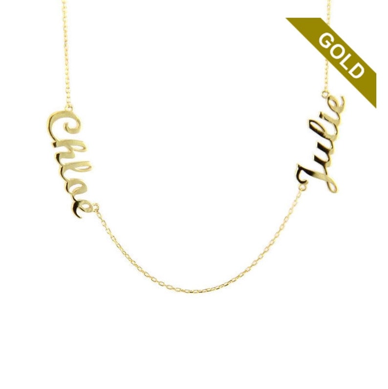 14k Gold Two Names Necklace Gold Custom Name Necklace Etsy